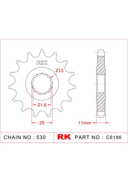 Yamaha Yzf-R6 Rk Çelik Ön Dişli C6186-16 (2003-2005)