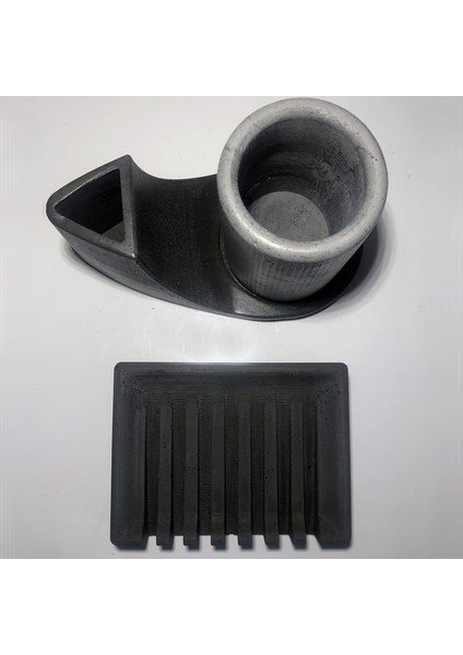 Wavy Beton Diş Fırçalık-Sabunluk Set (Siyah-Gri)