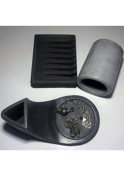 Wavy Beton Diş Fırçalık-Sabunluk Set (Siyah-Gri)