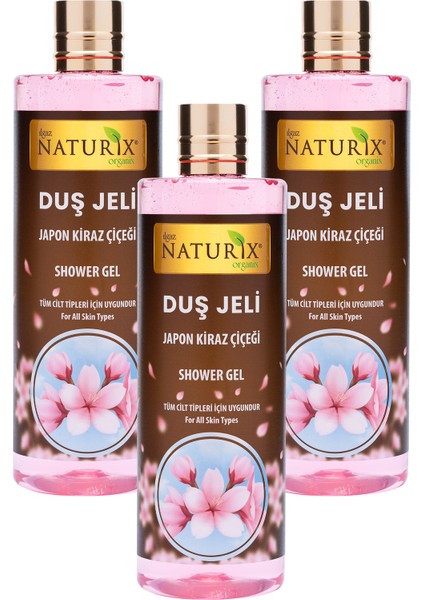 Aroma Terapi Duş Jeli Japon Kiraz Çiçeği Duş Jeli Kalıcı Kokulu Banyo Jeli 400 ml 3'lü Banyo Seti