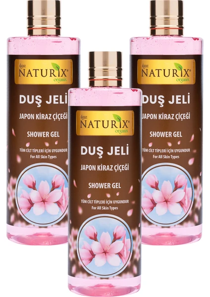 Aroma Terapi Duş Jeli Japon Kiraz Çiçeği Duş Jeli Kalıcı Kokulu Banyo Jeli 400 ml 3'lü Banyo Seti