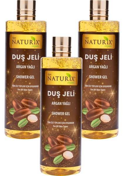 Cilt Pürüzsüzleştirici Natural Argan Yağ Duş Jeli Eko Paket 400 ml 3'lü Banyo Jeli