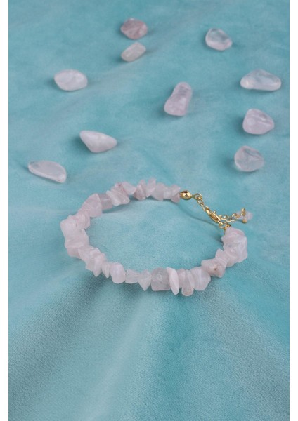 Doğal Pembe Kuvars Taşlı Kadın Bileklik - 300215