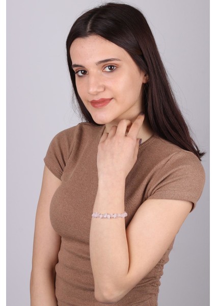 Doğal Pembe Kuvars Taşlı Kadın Bileklik - 300215 fırsatları