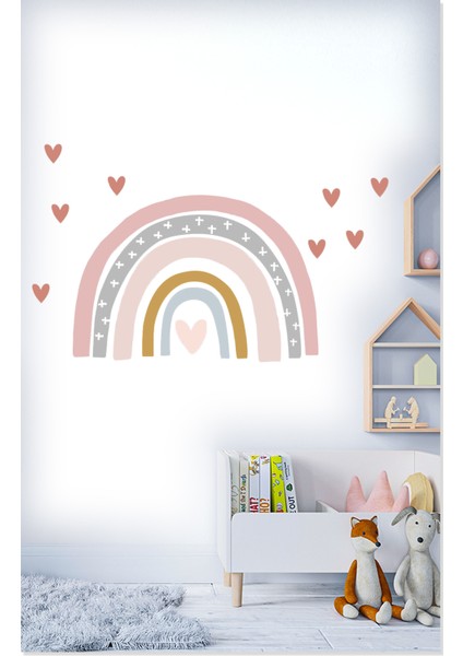 Kalpler ve Soft Renkli Gökkuşağı Çocuk Odası Duvar Sticker