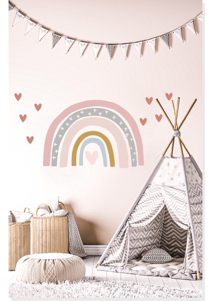 Kalpler ve Soft Renkli Gökkuşağı Çocuk Odası Duvar Sticker modelleri