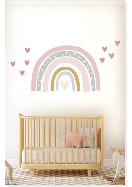 Kalpler ve Soft Renkli Gökkuşağı Çocuk Odası Duvar Sticker fırsatları