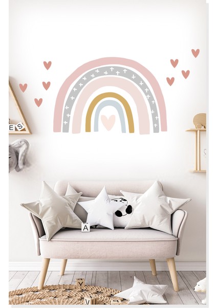 Kalpler ve Soft Renkli Gökkuşağı Çocuk Odası Duvar Sticker indirimleri