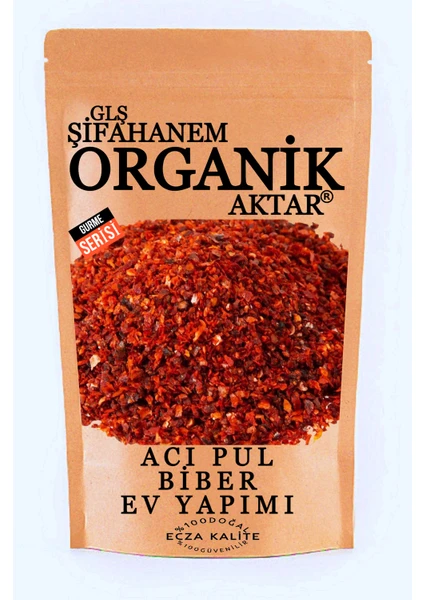 GLŞ Şifahanem Organik Aktar Acı Pul Biber Kırmızı 100 gr ( Ev Yapımı )