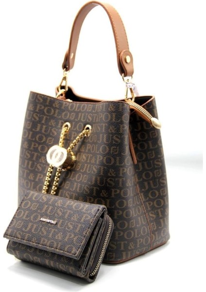 Kadın Monogram Baskılı Çanta Cüzdan Kombini