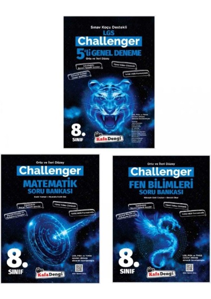 8.Sınıf Challenger Soru Bankası Seti ve Genel 5'li Deneme Set (3 Kitap)