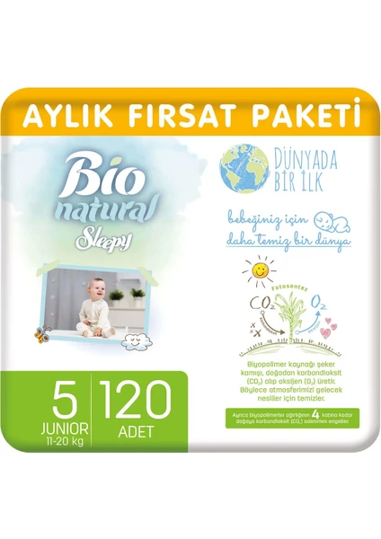 Bio Natural Aylık Fırsat Paketi Bebek Bezi 5 Numara Junior 120'li