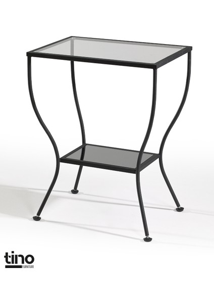 Tino Furniture Floransa Siyah Yan Sehpa Cam ve Ayna Raflı Metal Komodin