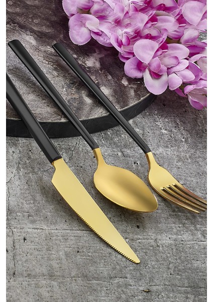 Black Mix Touch Mat 84 Parça Çatal Kaşık Bıçak Takımı 18/10 Paslanmaz Çelik