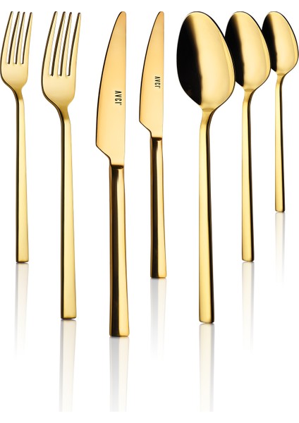Klas Titanyum Gold 7 Parça Tek Kişilik Çatal Kaşık Bıçak Takımı 18/10 Paslanmaz Çelik