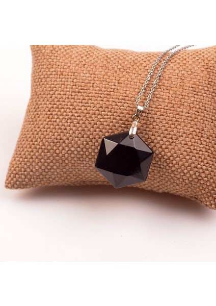 Obsidyen Taşı Davut Yıldızı Kolye