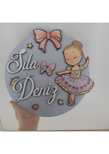 Bebek - Çocuk Kapı Süsü / Pano Balerinli Isme Özel