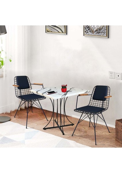 Theia Pi Suya Dayanıklı 70 x 70 cm Masa  + 2 Adet Starleg Kolçaklı Sandalye