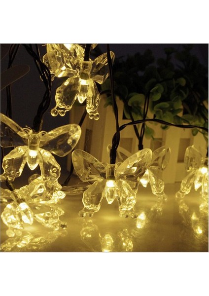 30 LED 4 M Güneş Enerjili Kelebek Gün Işığı 8 Mod LED Bahçe Teras Balkon Ağaç Solar Aydınlatma
