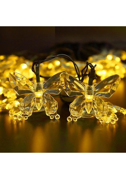 30 LED 4 M Güneş Enerjili Kelebek Gün Işığı 8 Mod LED Bahçe Teras Balkon Ağaç Solar Aydınlatma