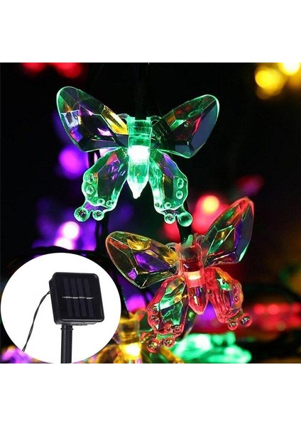 30 LED 4 M Güneş Enerjili Kelebek Renkli 8 Mod LED Bahçe Teras Balkon Ağaç Solar Aydınlatma