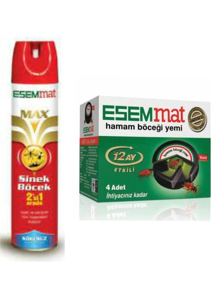 Sinek Böcek Spreyi 300 ml + Esemmat 12 Ay Etkili Böcek Yemi 4'lü