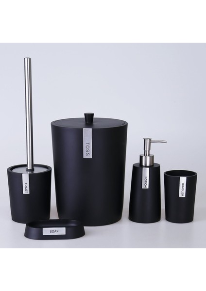 Selim 5 Parça Polyester Banyo Takımı Seti Troy Siyah-Gümüş