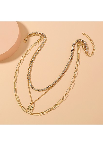 3 Katmanlı Taşlı Gold Alloy Kadın Zincir Kolye EN25 fiyatları
