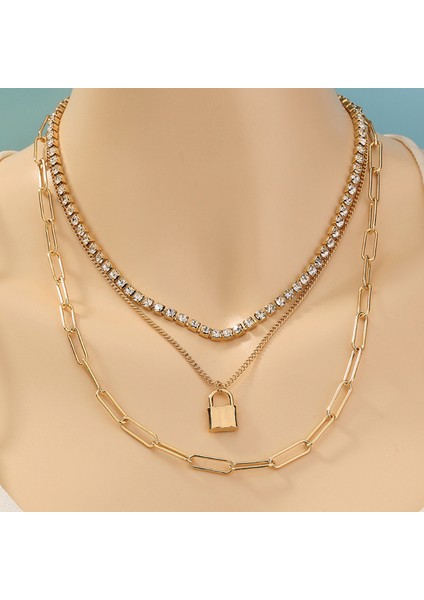 3 Katmanlı Taşlı Gold Alloy Kadın Zincir Kolye EN25 fırsatları