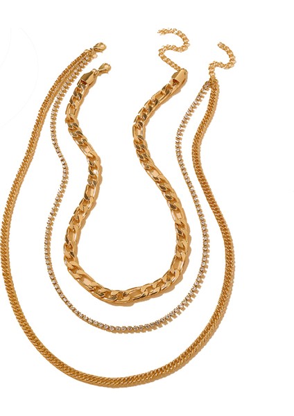 3 Katmanlı Taşlı Gold Alloy Kadın Zincir Kolye EN19