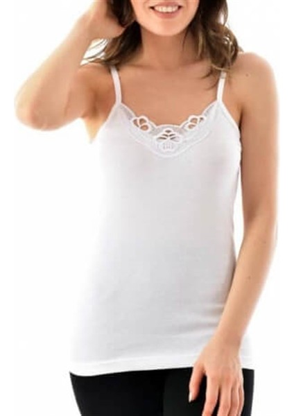 Sedef Yıldız 1017 6'lı Güpürlü Ip Askılı Bayan Atlet Beyaz