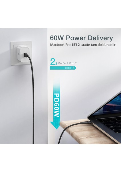 60W USB-C to USB-C Hızlı Şarj Destekli Data Kablosu - 2 Metre - XCC-1004 - Siyah fiyatları