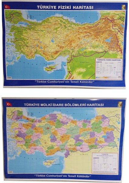 Türkiye Haritası Çift Taraflı Fiziki ve Siyasi 70X100