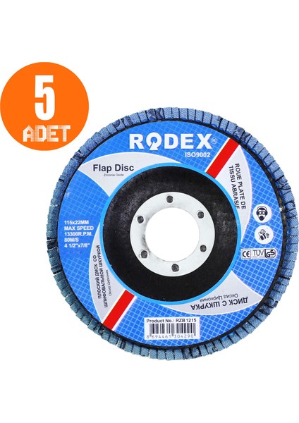 Zirkonyum Oksit Avuç Içi Taşlama Flap Disk Zımpara 115 mm 80 Kum 5 Adet