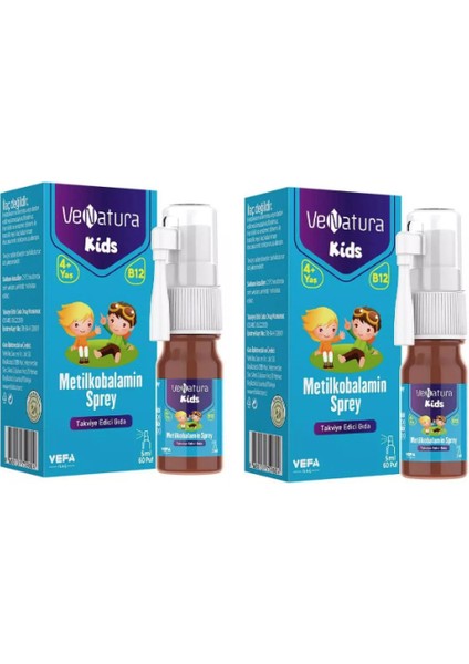 Venatura Kids B12 Vitamini (Metilkobalamin) Sprey Takviye Edici Gıda 5 ml X2 Adet