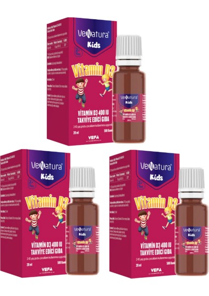 Venatura Vitamin D3 400 Iu Takviye Edici Gıda 20 ml Damla X3 Adet