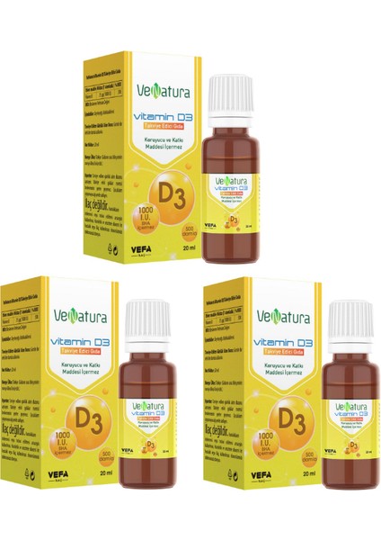 Venatura Vitamin D3 Takviye Edici Gıda 20 ml Damla X3 Adet