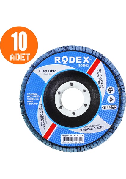 Zirkonyum Oksit Avuç Içi Taşlama Flap Disk Zımpara 115 mm 40 Kum 10 Adet