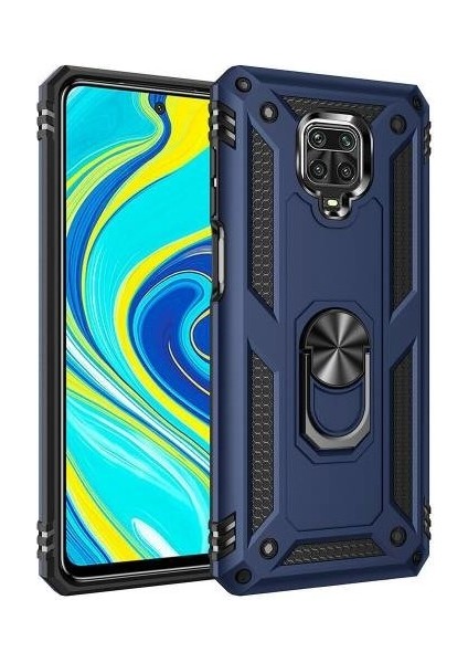 Inoomi Xiaomi Redmi Note 9 Pro Cross Military Vega Tank Zırh Metal Yüzüklü Standlı