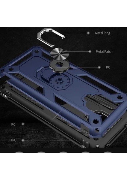 Inoomi Xiaomi Redmi Note 9 Pro Cross Military Vega Tank Zırh Metal Yüzüklü Standlı