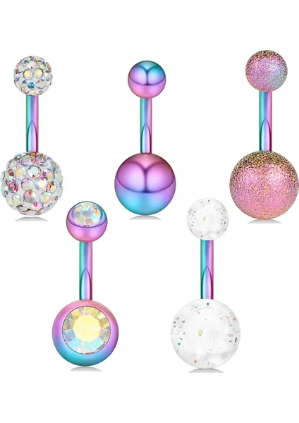 5 Adet Multicolor Cerrahi Çelik Göbek Piercing EN48ML