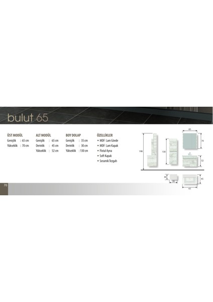 Bulut 65 cm Banyo Dolabı