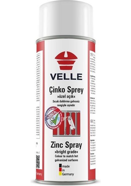 VELLE Çinko (Pas Koruma ) Sprey "Özel Açık" 400 ml