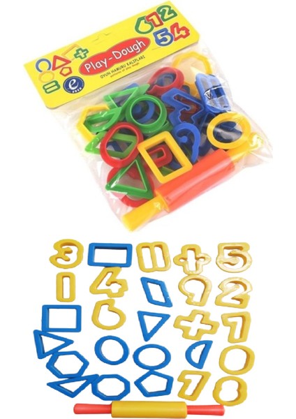 Oyun Hamur Kalıbı Merdane Poşetli Rakam ve Şekiller 27 Parça 1 Paket