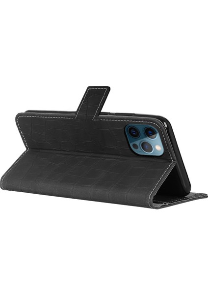Apple iPhone 12 / 12 Pro Kroko Desen Kapaklı Cüzdanlı Kılıf
