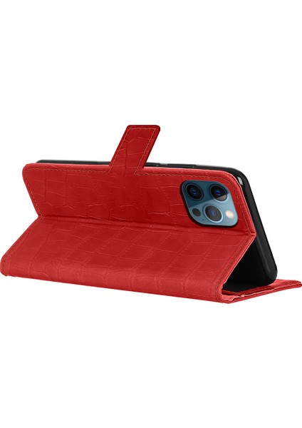 Apple iPhone 12 / 12 Pro Kroko Desen Kapaklı Cüzdanlı Kılıf