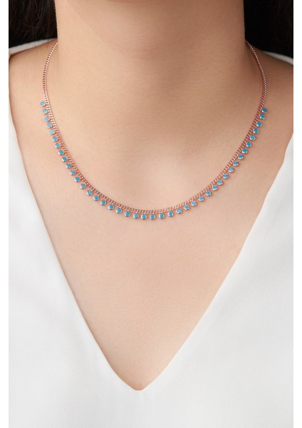 Silver Gümüş Rose Turkuaz Taşlı Iki Sıralı Halhal fiyatları