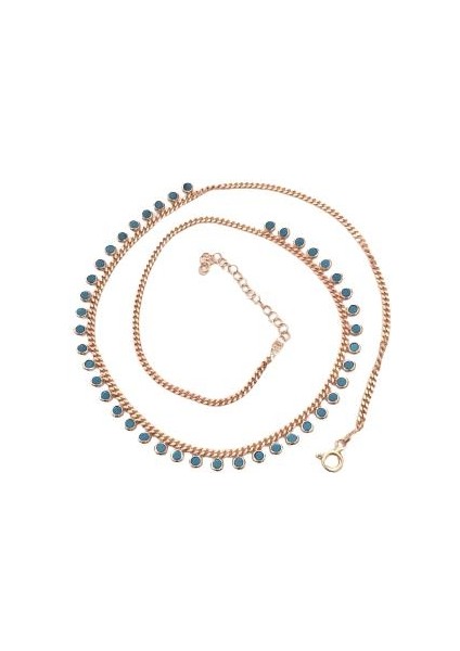 Silver Gümüş Rose Turkuaz Taşlı Iki Sıralı Halhal modelleri