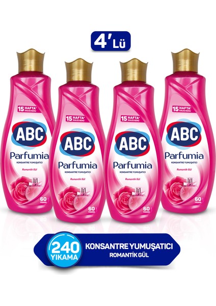 Abc Parfumia Romantik Gül Konsantre Yumuşatıcı 1440 ml 4'lü Seti