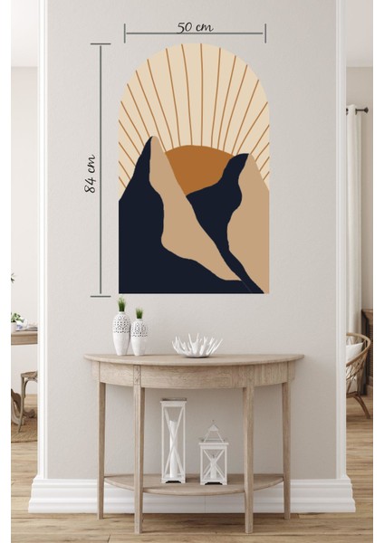 Bohem Tarzı Dağ ve Güneş Soyut Sanat Özel Tasarım Duvar Sticker modelleri